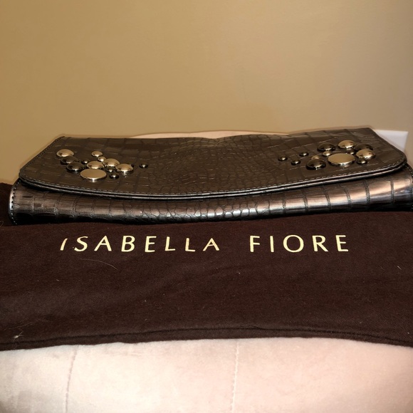 Isabella Fiore Silver Beaded Snakeskin Print Leather Bag/Clutch - Picture 8 of 8